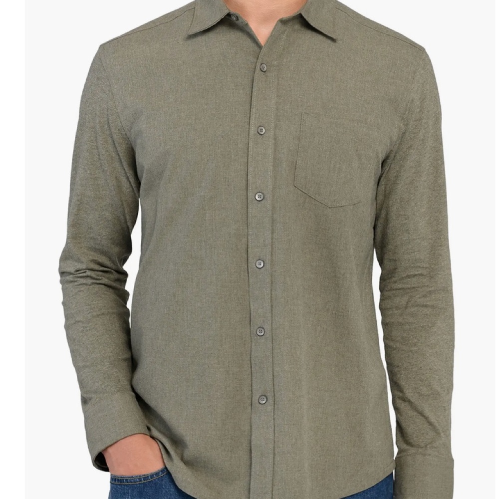 W.R.K. Reworked Slim‎ Fit Heathered Green Cotton Button-Up Shirt Size Medium